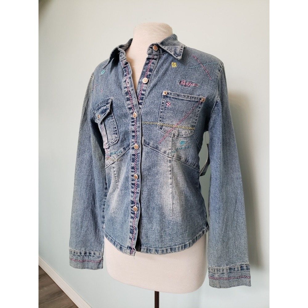 VTG Paco Jeans Denim Jacket Women XL Embroidered Stretch Retro Y2K Deadstock NWT - Picture 2 of 13